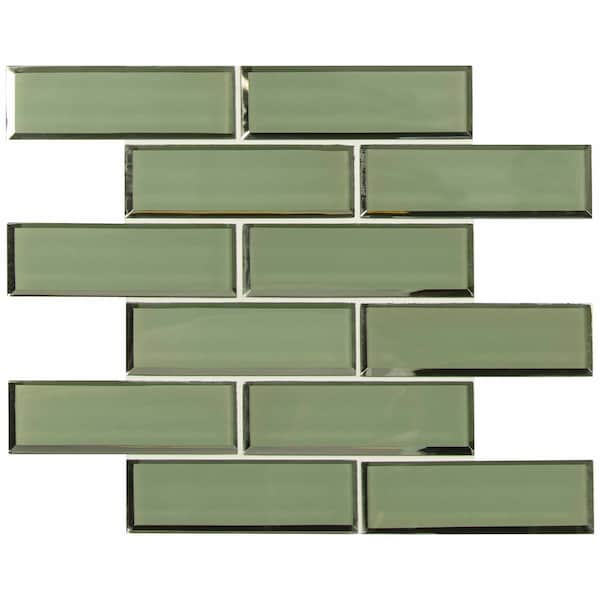 Evergreen 11.73 In. X 11.73 In. X 8 Mm Textured Beveled Subway Glass Mosaic Wall Tile,10PK